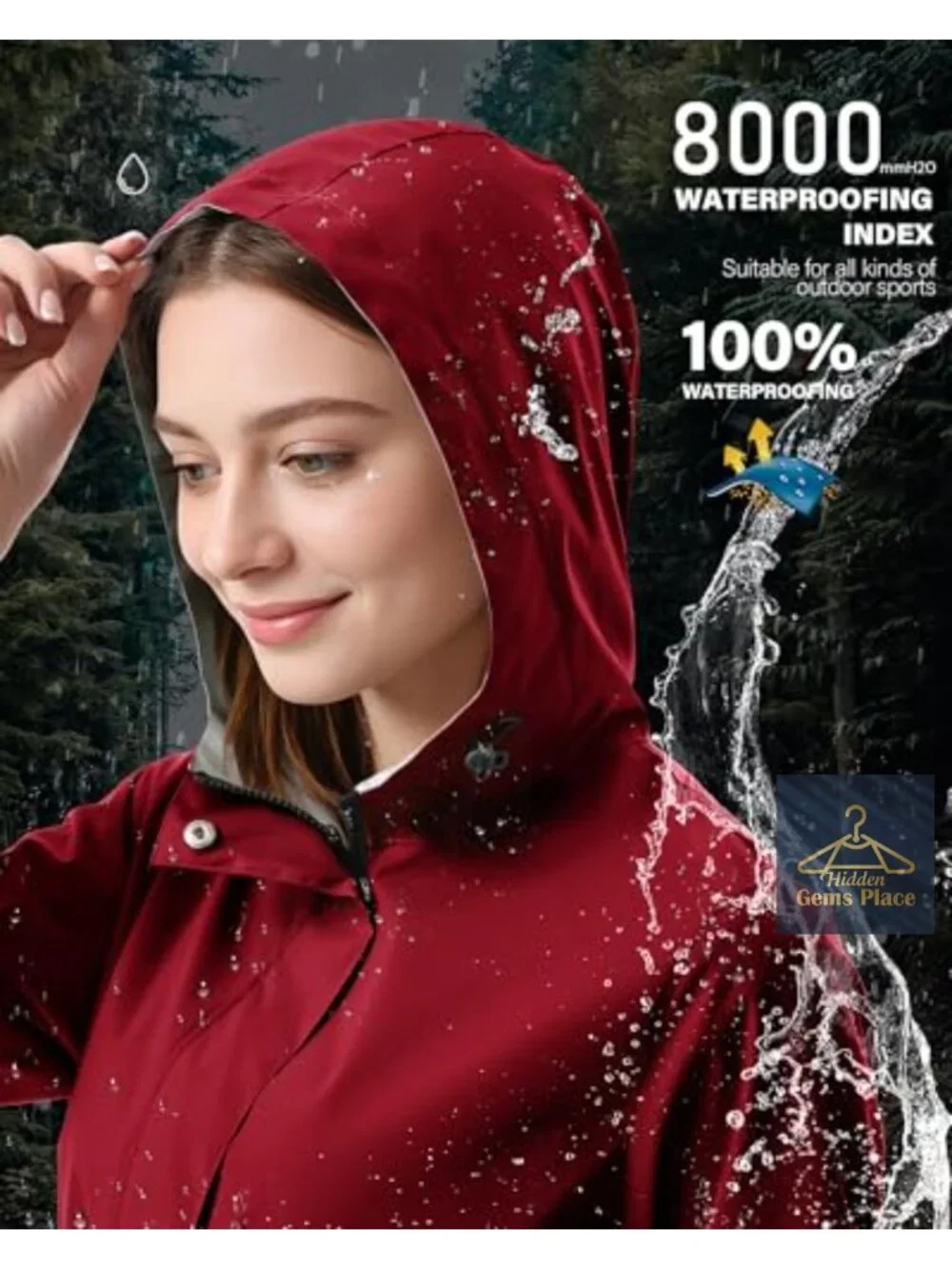Women's Waterproof Rain Jacket Lightweight Hooded Trench